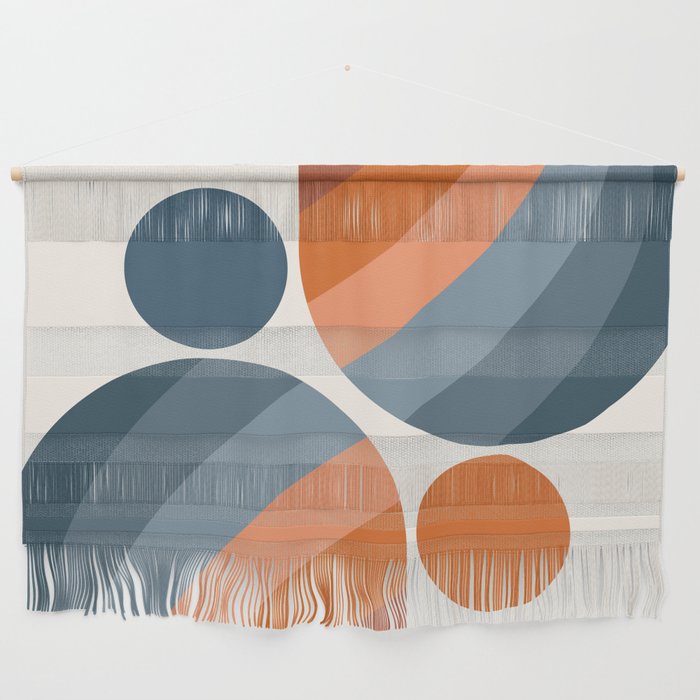 Mid Century Modern Geometric Arch a15 in Navy Blue and Orange Wall Hanging Gallery Image 1