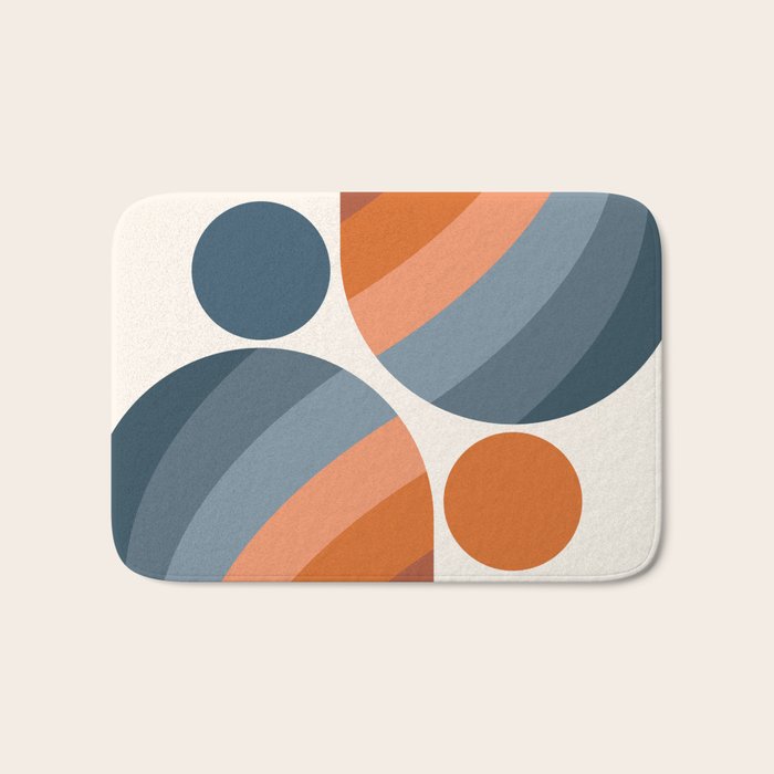 Mid Century Modern Geometric Arch a15 in Navy Blue and Orange Bath Mat Gallery Image 1