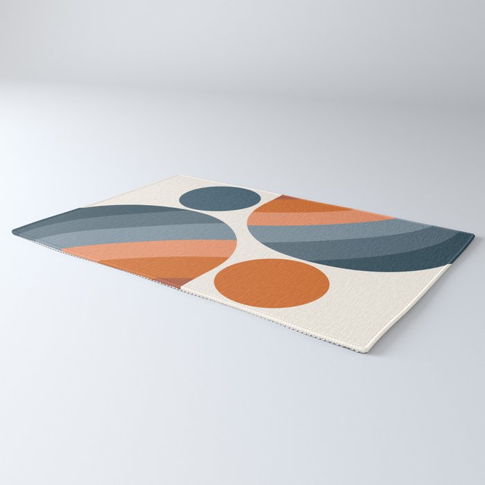 Mid Century Modern Geometric Arch a15 in Navy Blue and Orange Rug Gallery Image 3