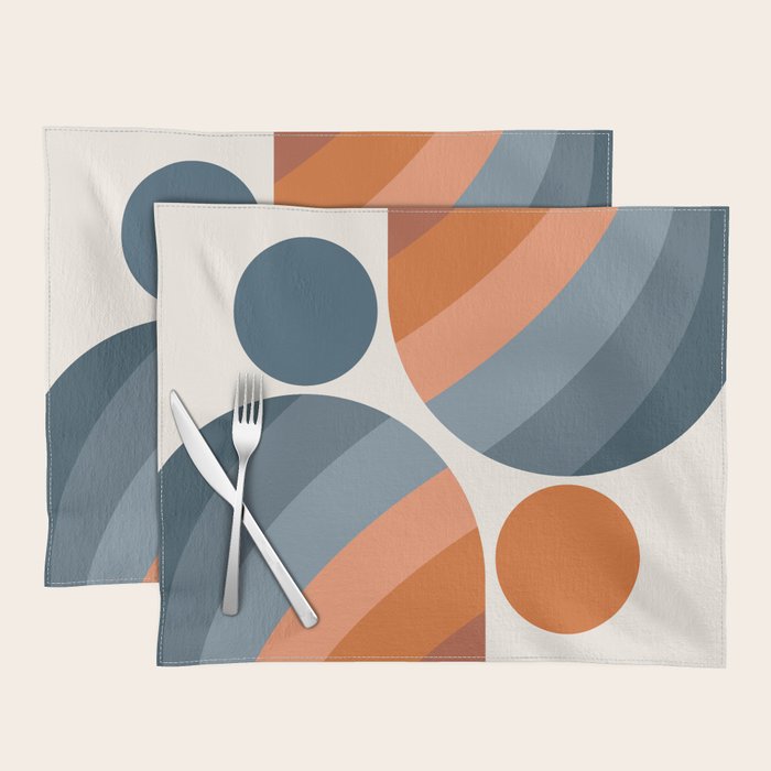 Mid Century Modern Geometric Arch a15 in Navy Blue and Orange Placemat Gallery Image 1