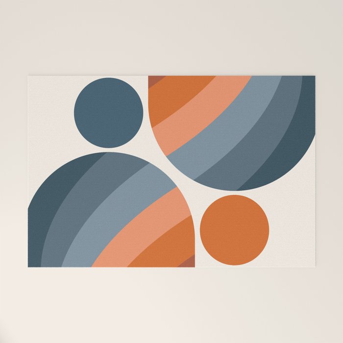 Mid Century Modern Geometric Arch a15 in Navy Blue and Orange Welcome Mat Gallery Image 1