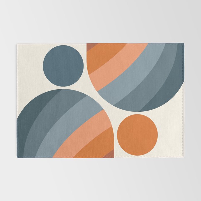 Mid Century Modern Geometric Arch a15 in Navy Blue and Orange Rug Gallery Image 2