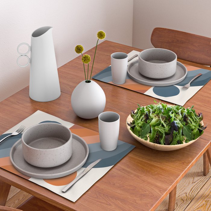 Mid Century Modern Geometric Arch a15 in Navy Blue and Orange Placemat Gallery Image 2