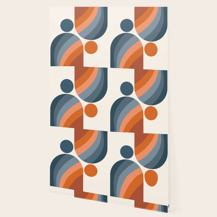 Mid Century Modern Geometric Arch a15 in Navy Blue and Orange Wallpaper Gallery Image 2