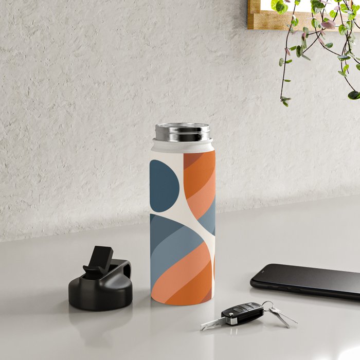Mid Century Modern Geometric Arch a15 in Navy Blue and Orange Water Bottle Gallery Image 4