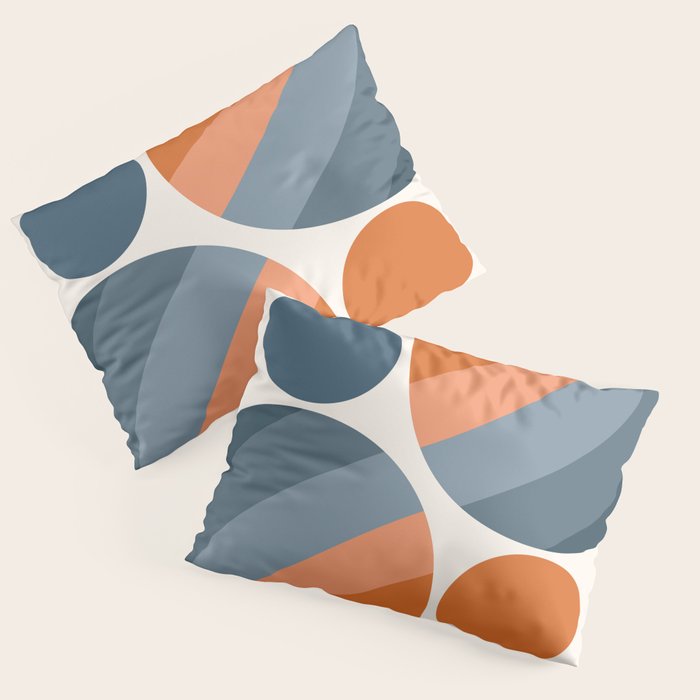 Mid Century Modern Geometric Arch a15 in Navy Blue and Orange Pillow Sham Gallery Image 3