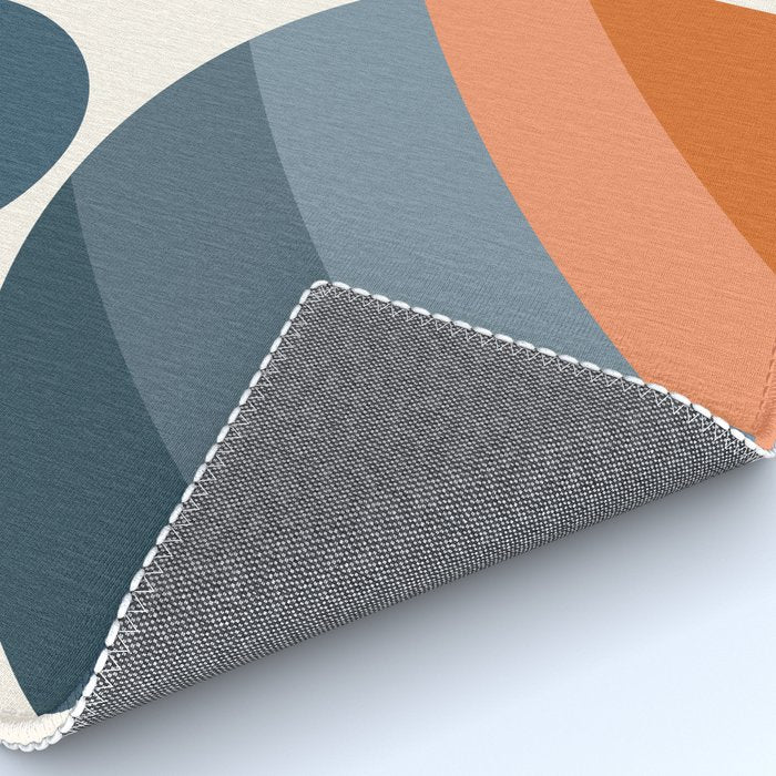 Mid Century Modern Geometric Arch a15 in Navy Blue and Orange Rug Gallery Image 4