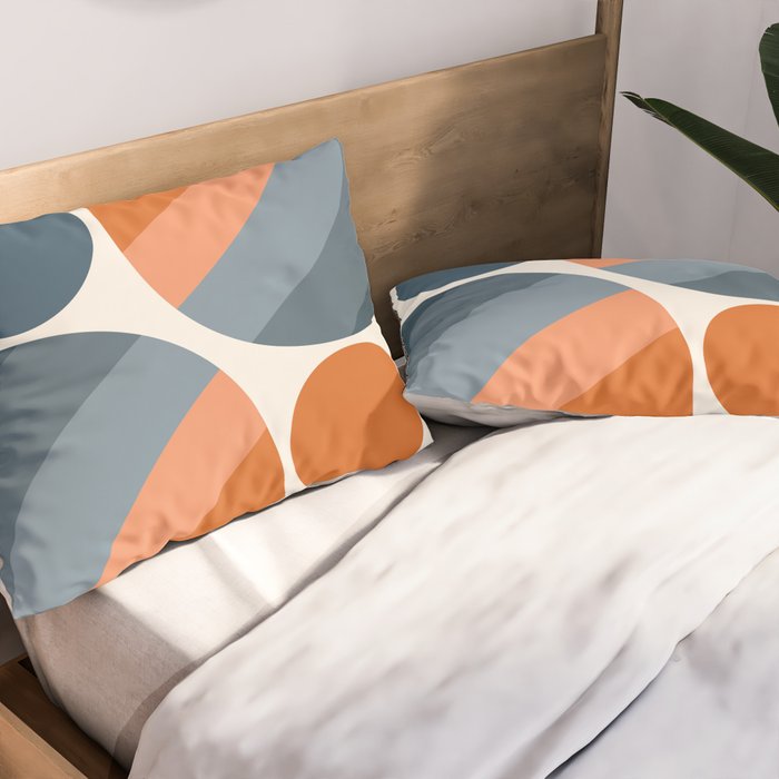 Mid Century Modern Geometric Arch a15 in Navy Blue and Orange Pillow Sham Gallery Image 2