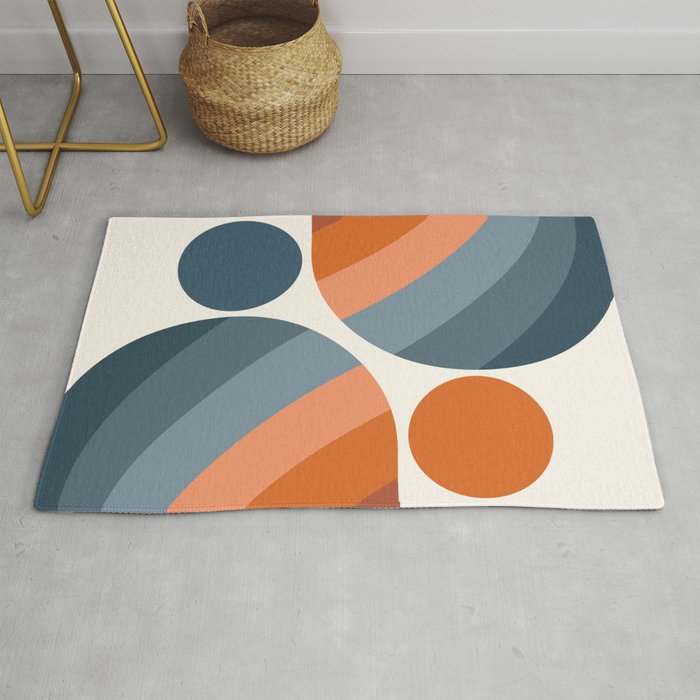 Mid Century Modern Geometric Arch a15 in Navy Blue and Orange Rug Gallery Image 1