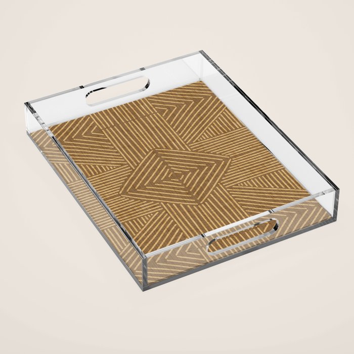 Golden ochre lines - textured abstract geometric Acrylic Tray Gallery Image 1
