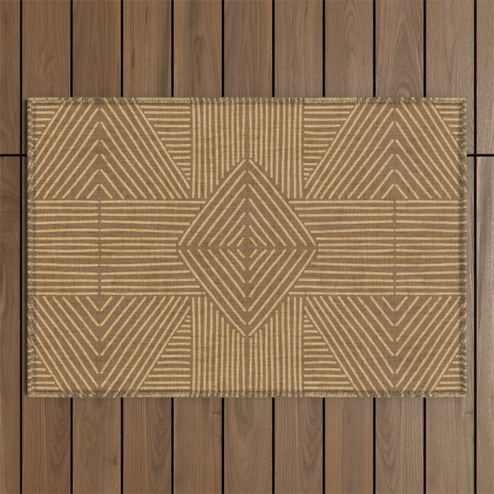 Golden ochre lines - textured abstract geometric Outdoor Rug Gallery Image 1