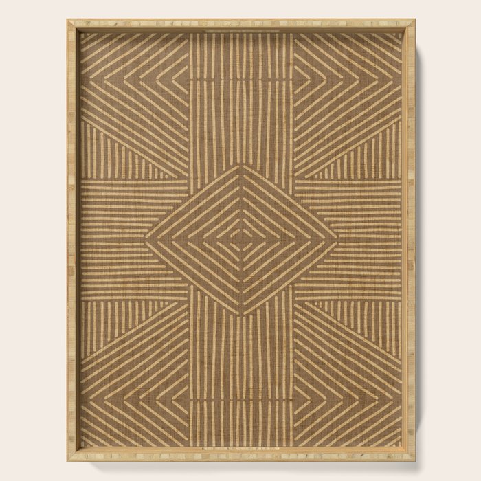 Golden ochre lines - textured abstract geometric Serving Tray Gallery Image 1