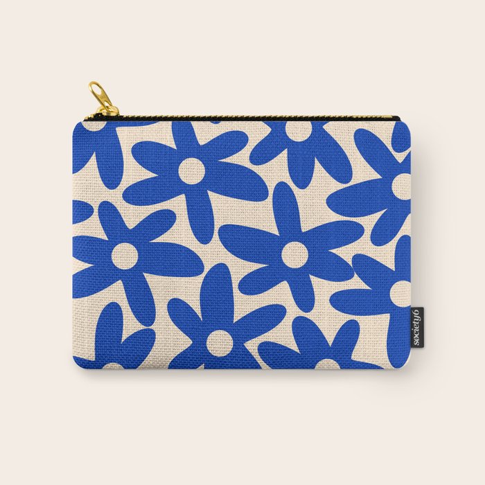 Daisy Time Retro Floral Pattern in Bright Blue and Cream Carry All Pouch Gallery Image 1