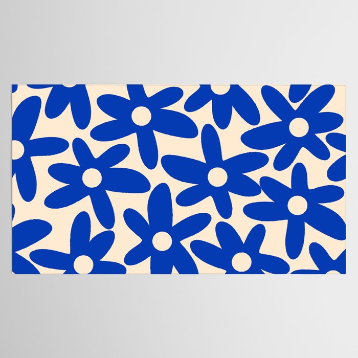 Daisy Time Retro Floral Pattern in Bright Blue and Cream Tablecloth Gallery Image 2