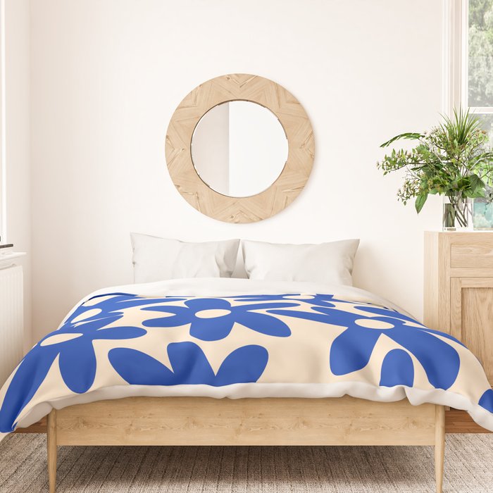 Daisy Time Retro Floral Pattern in Bright Blue and Cream Duvet Cover Gallery Image 3