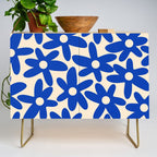 Daisy Time Retro Floral Pattern in Bright Blue and Cream Credenza Gallery Image 1