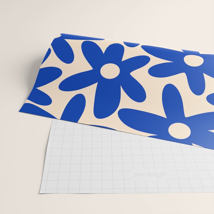 Daisy Time Retro Floral Pattern in Bright Blue and Cream Wrapping Paper Gallery Image 2