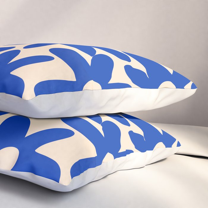 Daisy Time Retro Floral Pattern in Bright Blue and Cream Pillow Sham Gallery Image 3