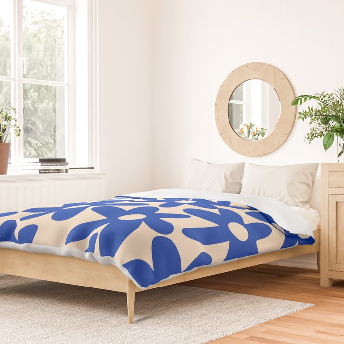 Daisy Time Retro Floral Pattern in Bright Blue and Cream Duvet Cover Gallery Image 2
