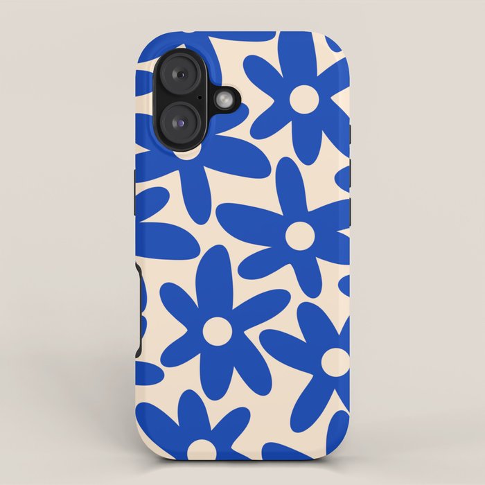 Daisy Time Retro Floral Pattern in Bright Blue and Cream iPhone Case Gallery Image 1