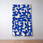 Daisy Time Retro Floral Pattern in Bright Blue and Cream Window Curtain Gallery Image 3