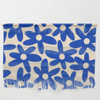 Daisy Time Retro Floral Pattern in Bright Blue and Cream Wall Hanging Gallery Image 1