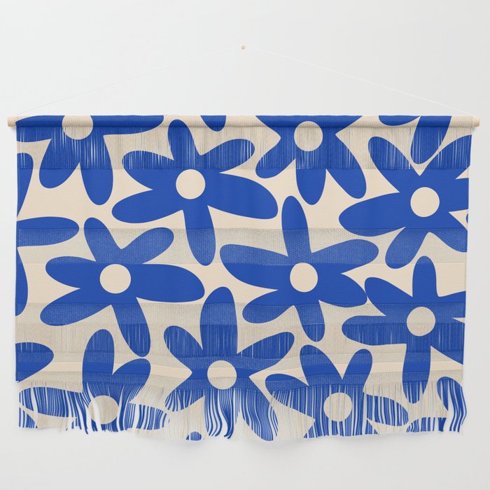 Daisy Time Retro Floral Pattern in Bright Blue and Cream Wall Hanging Gallery Image 1