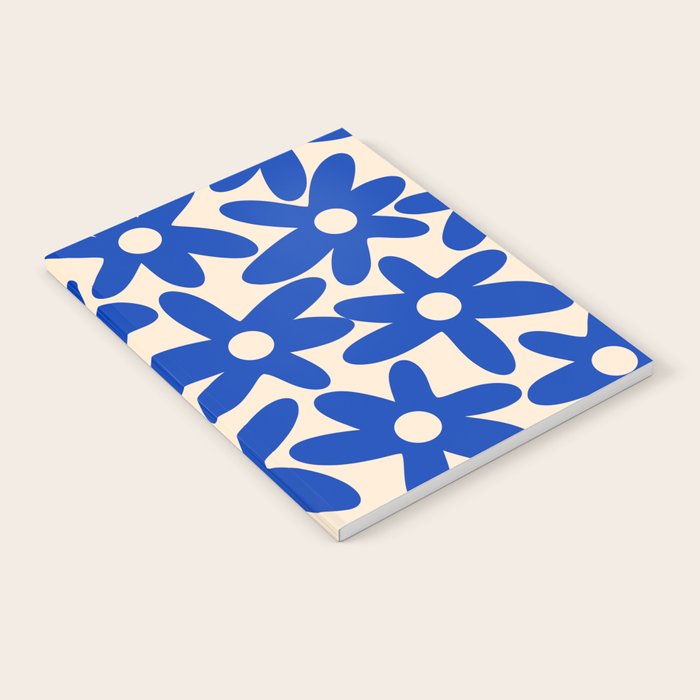 Daisy Time Retro Floral Pattern in Bright Blue and Cream Notebook Gallery Image 2