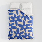 Daisy Time Retro Floral Pattern in Bright Blue and Cream Duvet Cover Gallery Image 6