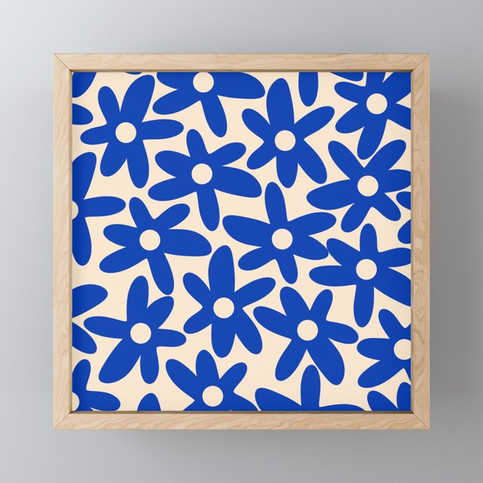 Daisy Time Retro Floral Pattern in Bright Blue and Cream Mini Art Print Gallery Image 1