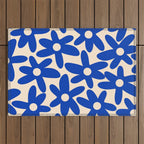 Daisy Time Retro Floral Pattern in Bright Blue and Cream Outdoor Rug Gallery Image 1