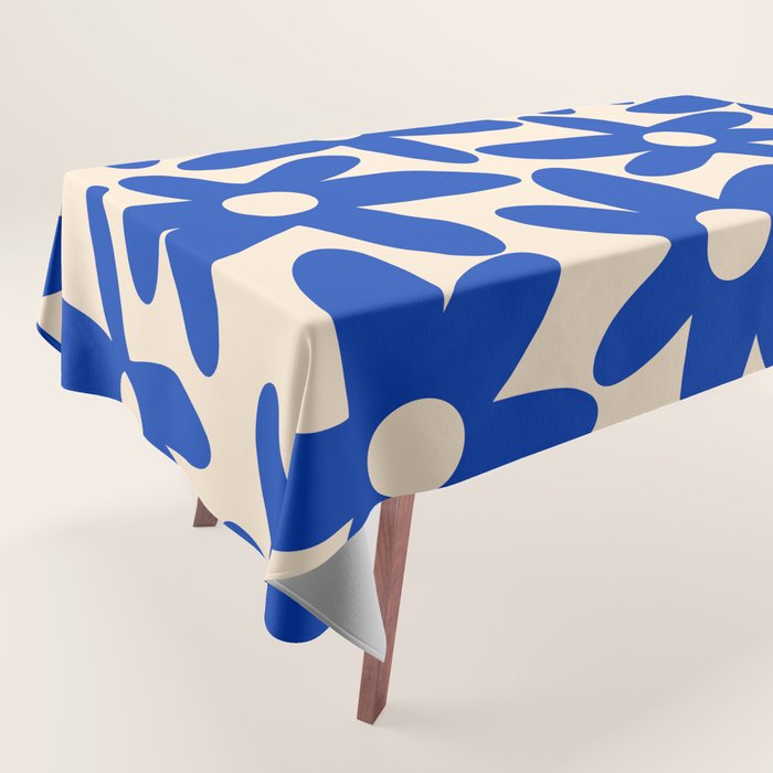 Daisy Time Retro Floral Pattern in Bright Blue and Cream Tablecloth Gallery Image 1