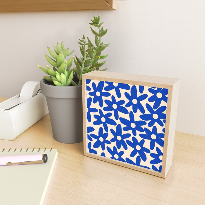 Daisy Time Retro Floral Pattern in Bright Blue and Cream Mini Art Print Gallery Image 2