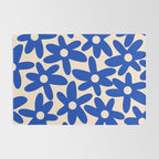 Daisy Time Retro Floral Pattern in Bright Blue and Cream Rug Gallery Image 2