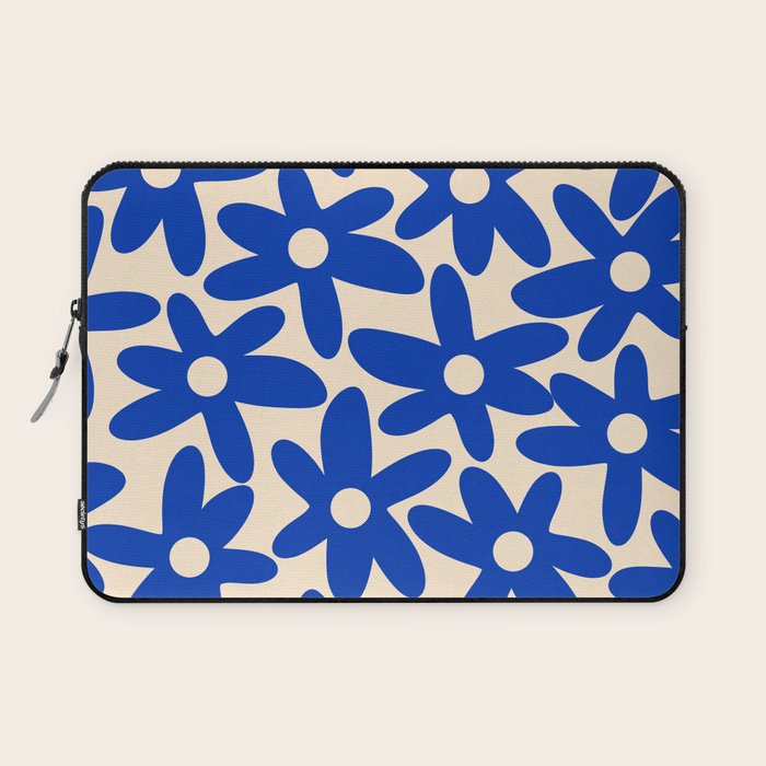 Daisy Time Retro Floral Pattern in Bright Blue and Cream Laptop Sleeve Gallery Image 1