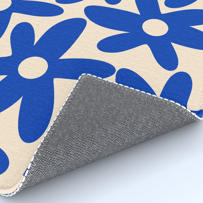 Daisy Time Retro Floral Pattern in Bright Blue and Cream Rug Gallery Image 4