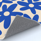 Daisy Time Retro Floral Pattern in Bright Blue and Cream Rug Gallery Image 4