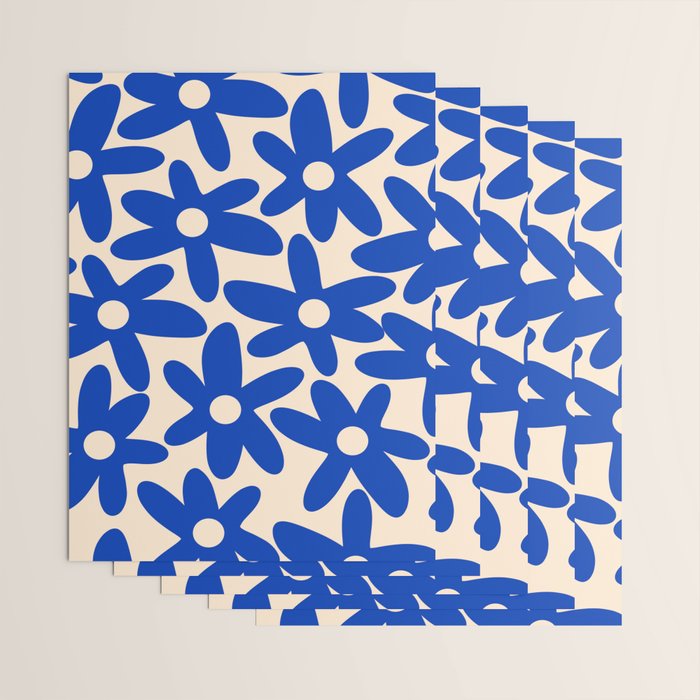 Daisy Time Retro Floral Pattern in Bright Blue and Cream Wrapping Paper Gallery Image 3