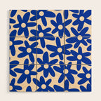 Daisy Time Retro Floral Pattern in Bright Blue and Cream Wood Wall Art Gallery Image 1