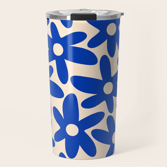 Daisy Time Retro Floral Pattern in Bright Blue and Cream Travel Mug Gallery Image 1