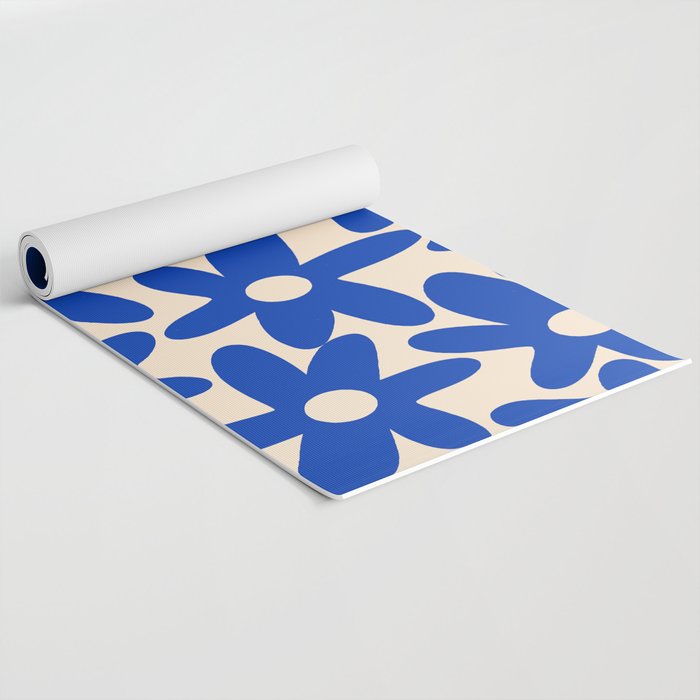 Daisy Time Retro Floral Pattern in Bright Blue and Cream Yoga Mat Gallery Image 2