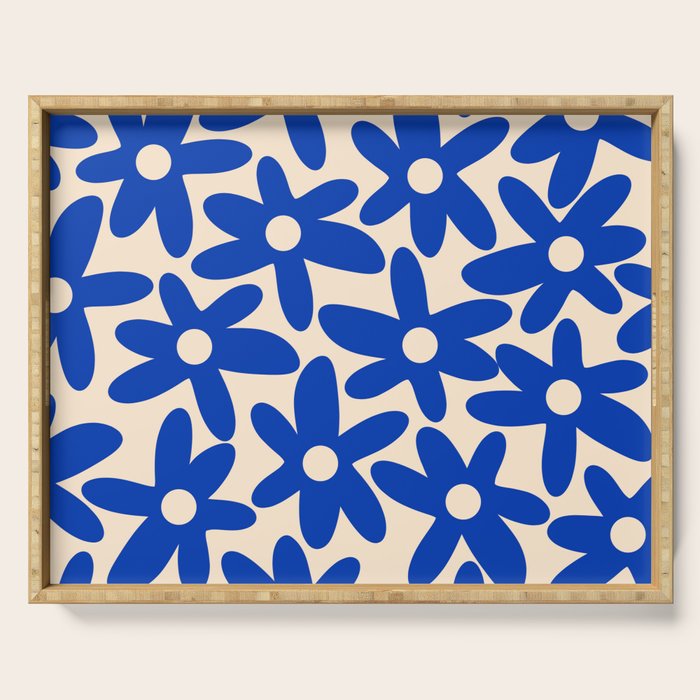 Daisy Time Retro Floral Pattern in Bright Blue and Cream Serving Tray Gallery Image 1
