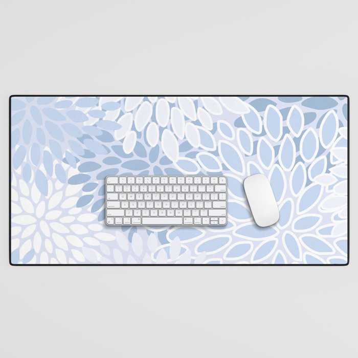Festive, Winter, Floral Prints, Soft Blue and White Desk Mat Gallery Image 1