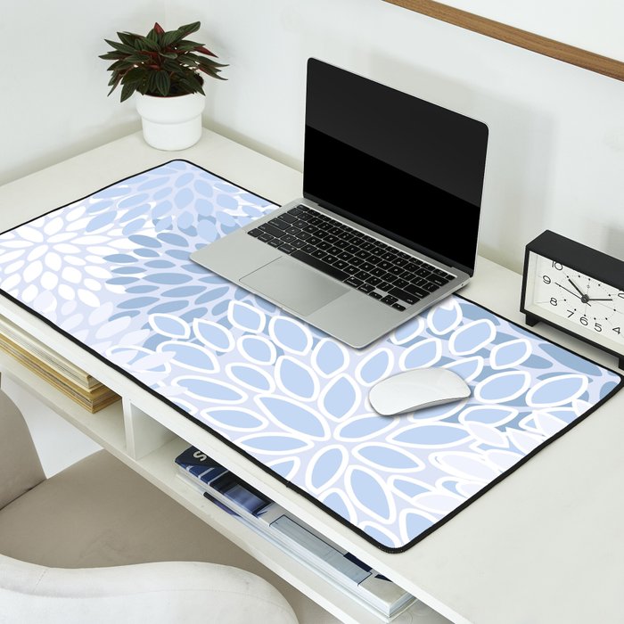 Festive, Winter, Floral Prints, Soft Blue and White Desk Mat Gallery Image 2