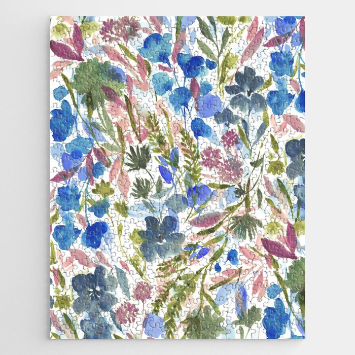 Upside Floral Olive Magenta Jigsaw Puzzle Gallery Image 1