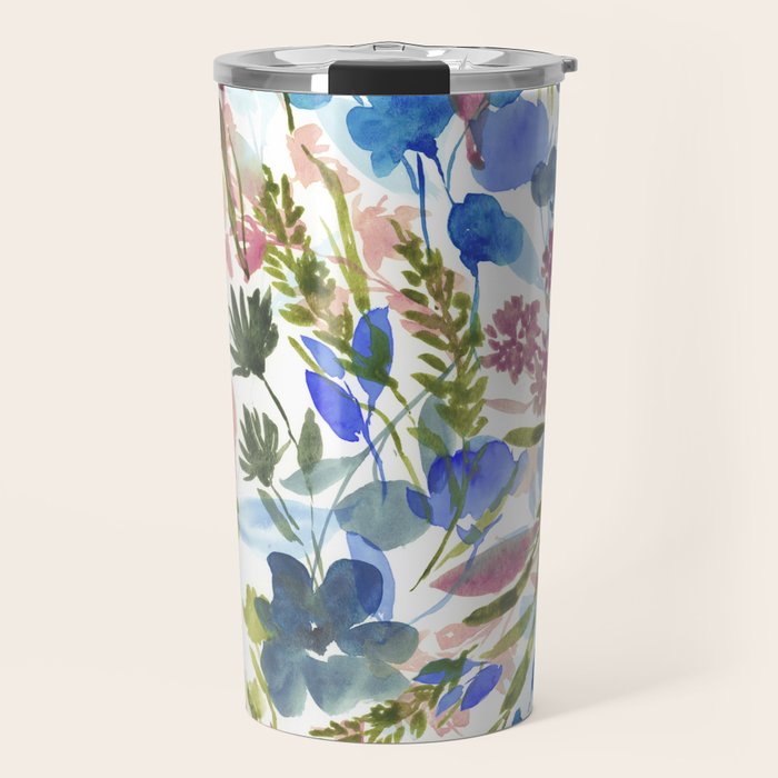Upside Floral Olive Magenta Travel Mug Gallery Image 1