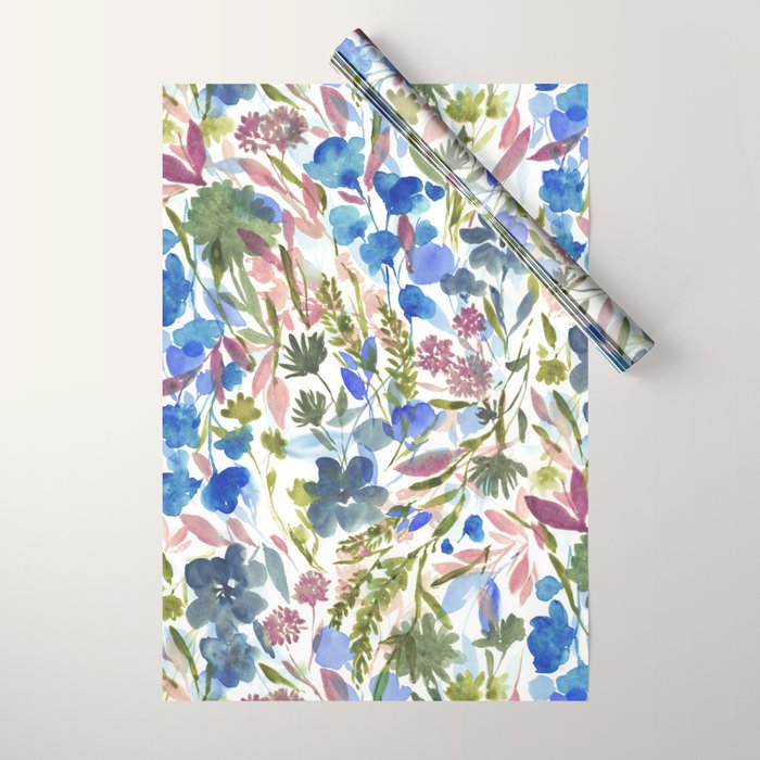 Upside Floral Olive Magenta Wrapping Paper Gallery Image 1