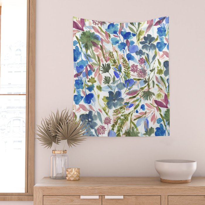 Upside Floral Olive Magenta Wall Tapestry Gallery Image 2