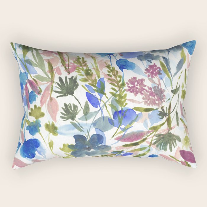 Upside Floral Olive Magenta Rectangular Pillow Gallery Image 1