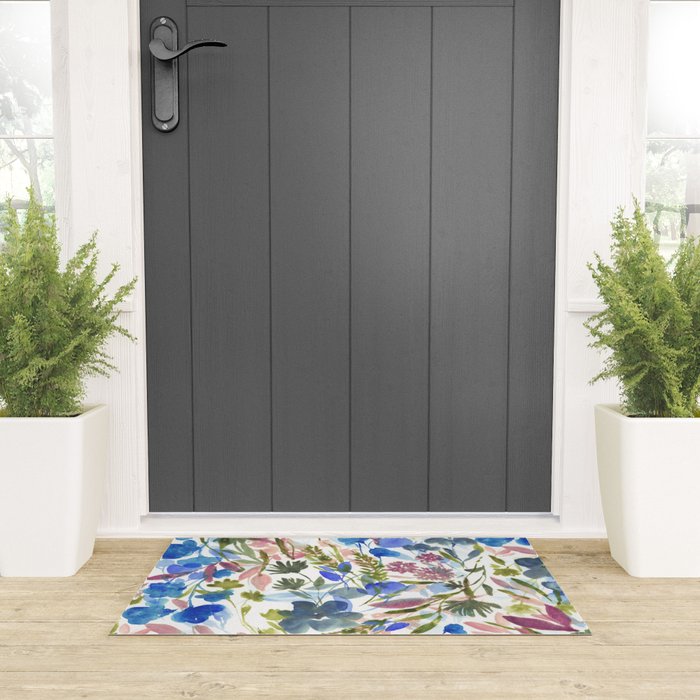 Upside Floral Olive Magenta Welcome Mat Gallery Image 3
